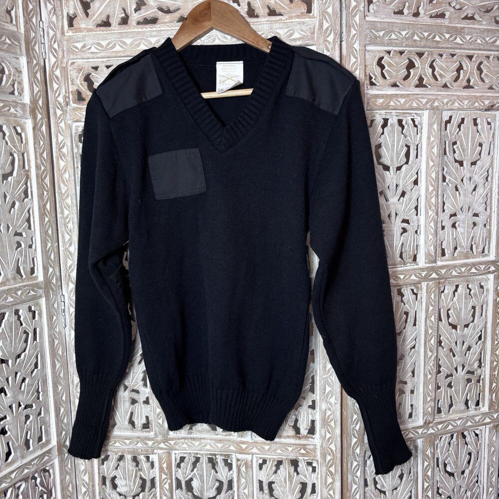 VINTAGE Commando Sweater Mens Small Black Image First Military USMC Ribbed Thick